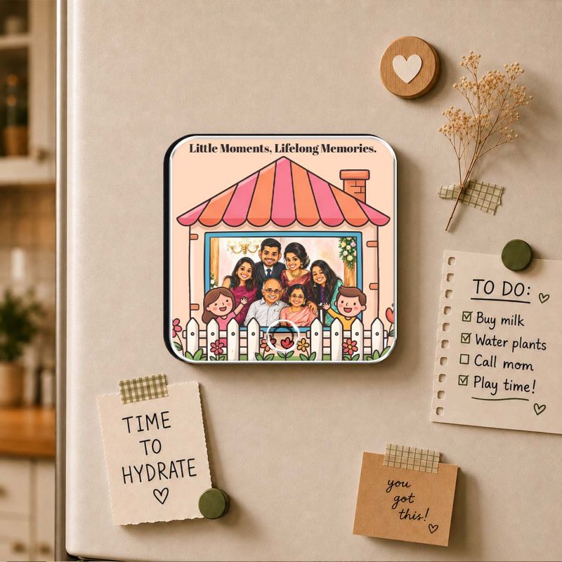 Customized Family Theme Musical Fridge Magnet with Built in Speaker Personalized Photo Frame Magnet for Refrigerator Audio Playback Sound Playing Memory Gift for Home Decor